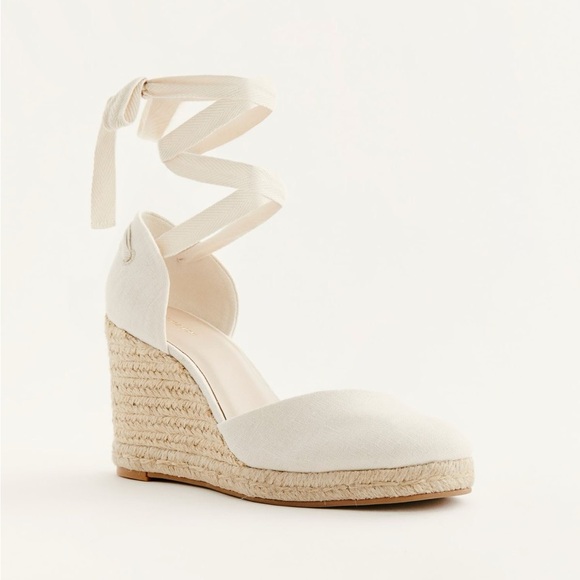 NWT Reformation Designer Beige Camila Lace Up Wedge Espadrilles Women’s Size 8 - Picture 1 of 10